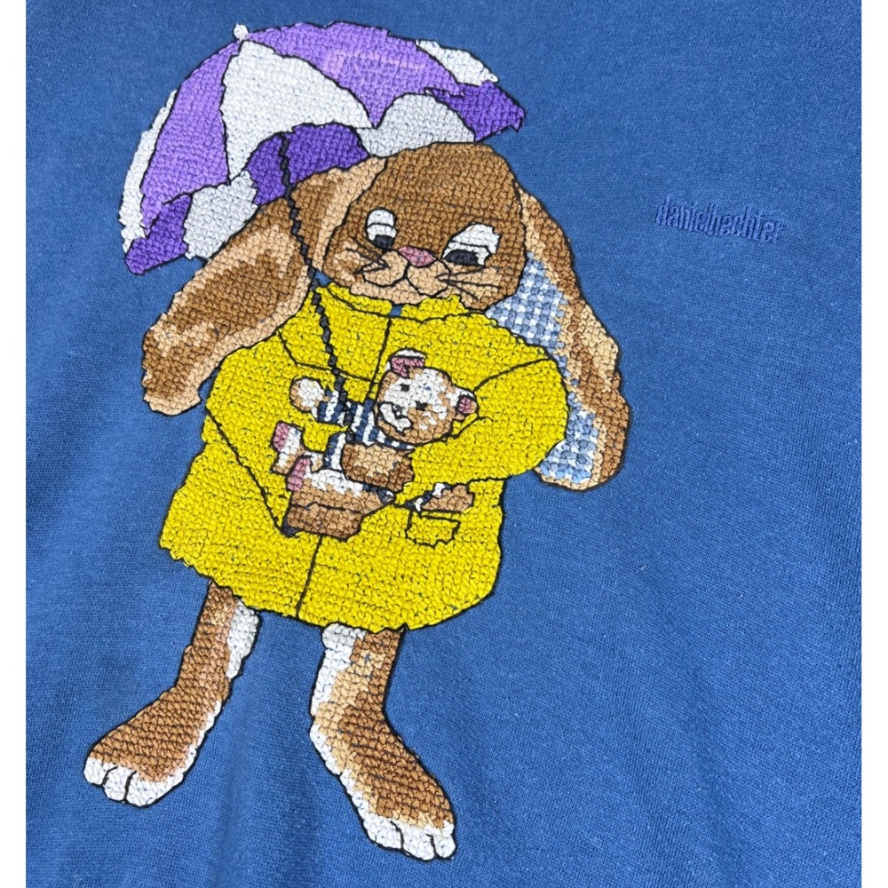 VTG Daniel Hechter Paris Crewneck Sweatshirt Bunny Rabbit Graphic Grannycore L‎